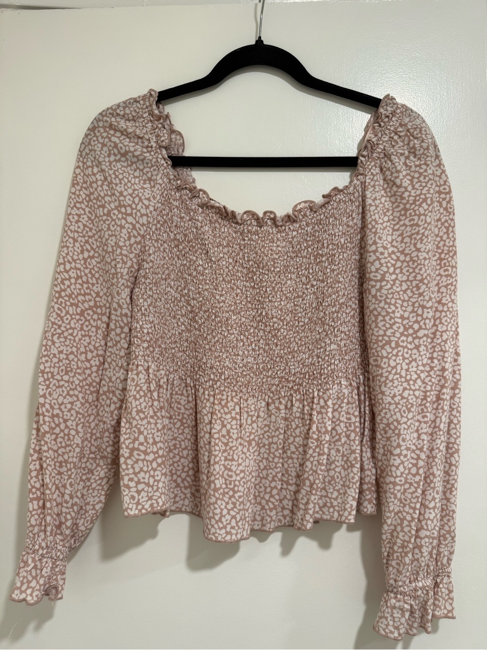 URBAN Romantics Blush Cream Smocked Peplum Long-Sleeve Top